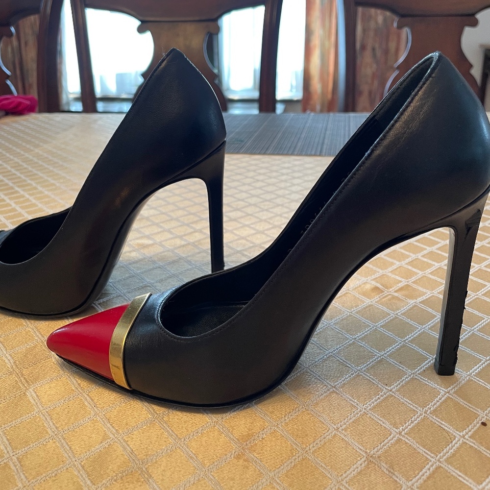 Saint Laurent Paris Bi-Color Black /Red Cap Toe Pointed Heels